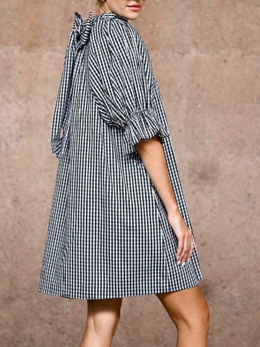 Wyatt Wylde Adrian Reversible Black and White Dress Gingham Bow Dress Sz Small